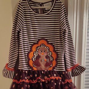 Vibrant Turkey Thanksgiving 1 piece Dress with Glitter Tutu (size 8)